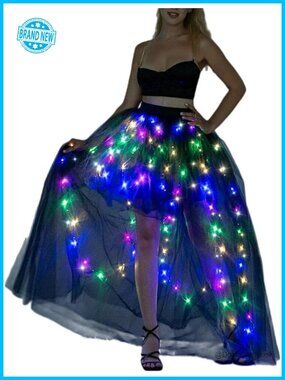 LED Light Up Tulle Tutu Skirt - High Low Ruffles, Dance Wedding